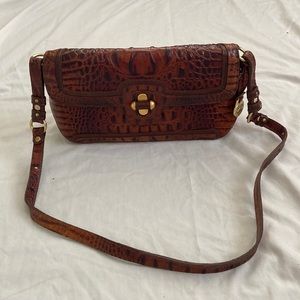 RARE Retired Brahmin Pecan Melbourne Embossed Baguette Shoulder Bag Turn Lock